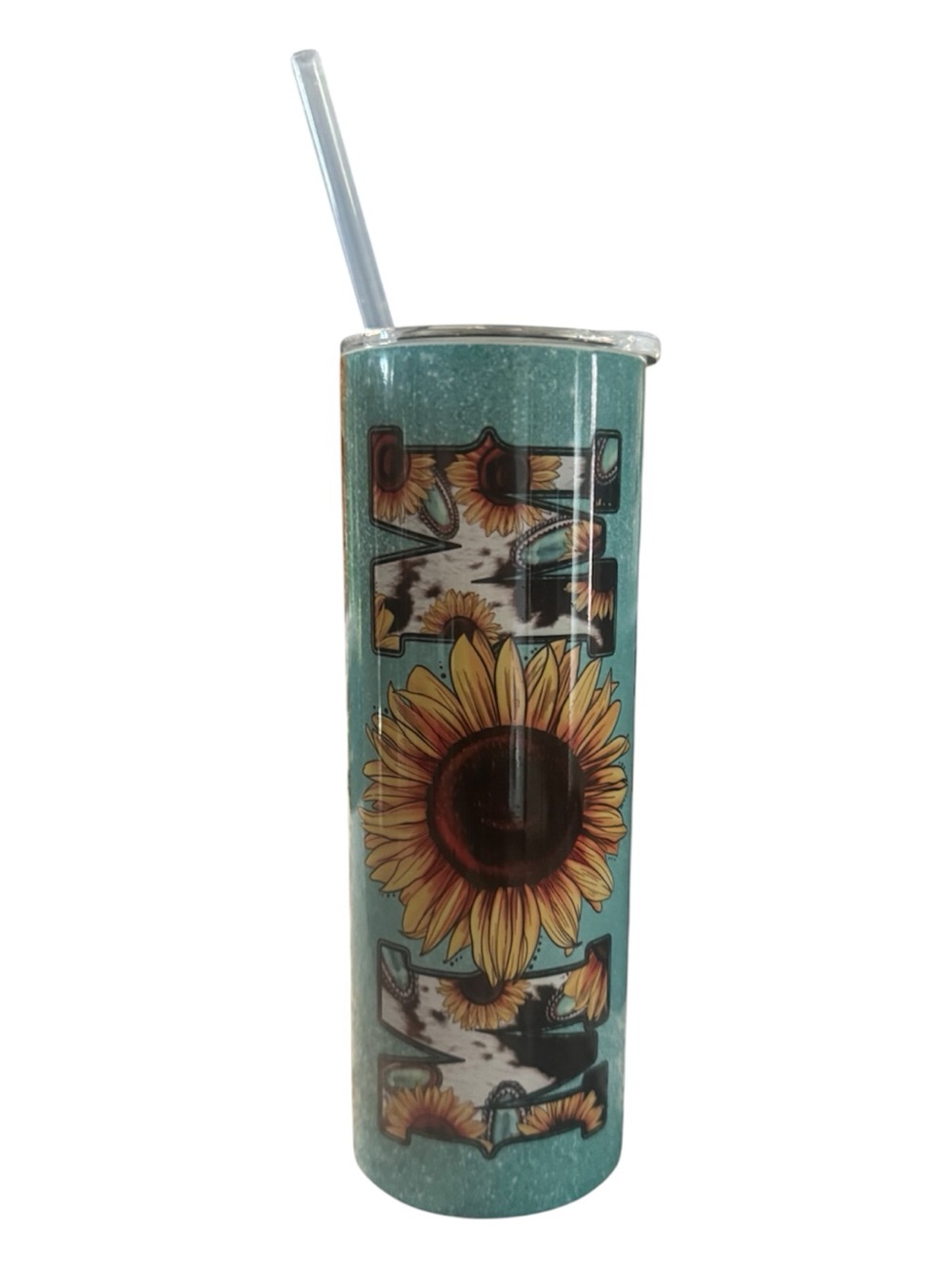 Turquoise ‘Mom’ Sunflower Insulated Tumbler with Straw
